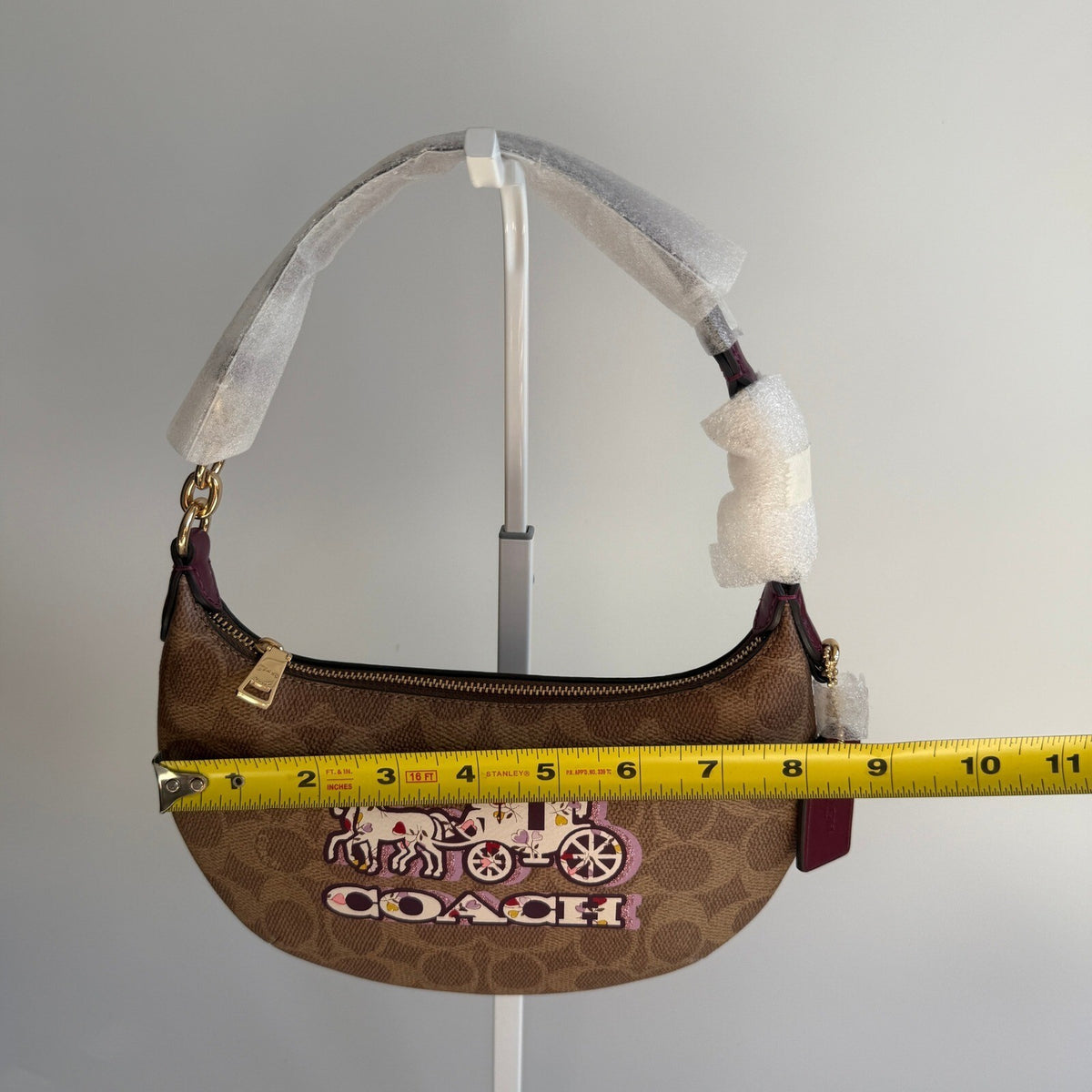Coach Mini Payton Black Cherry Tan Signature Canvas Hobo Bag CX608