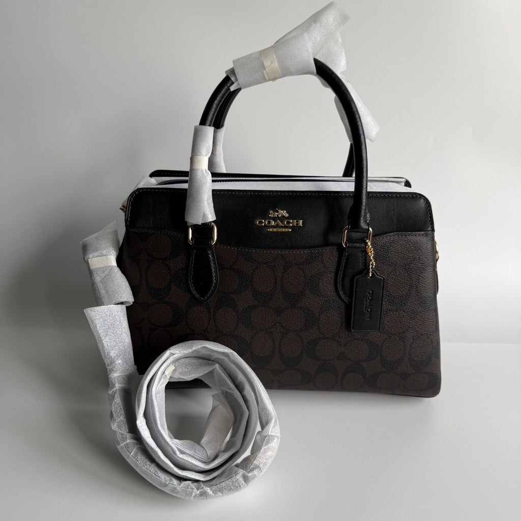Coach Darcie Carryall Brown Black Signature Canvas Satchel CH488