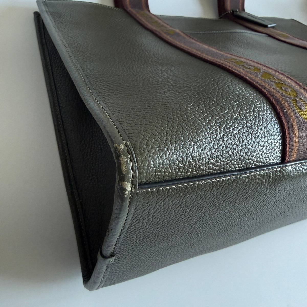 Coach Smith Olive Drab Green Pebble Leather Large Tote Bag CM716