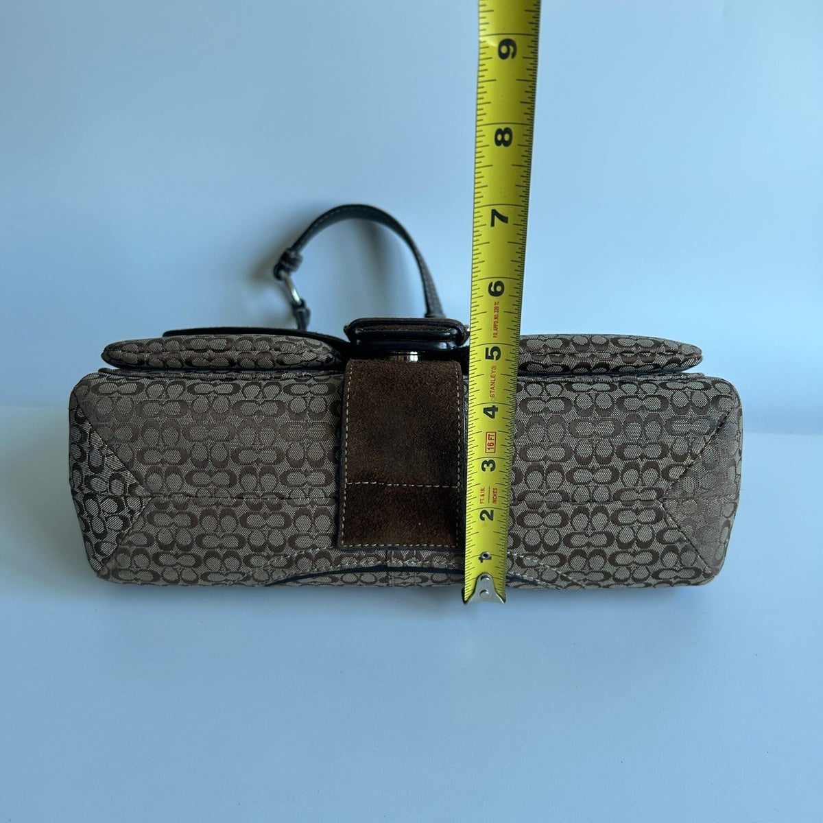 Coach Soho Brown Signature Canvas Suede Flap Bag F10925