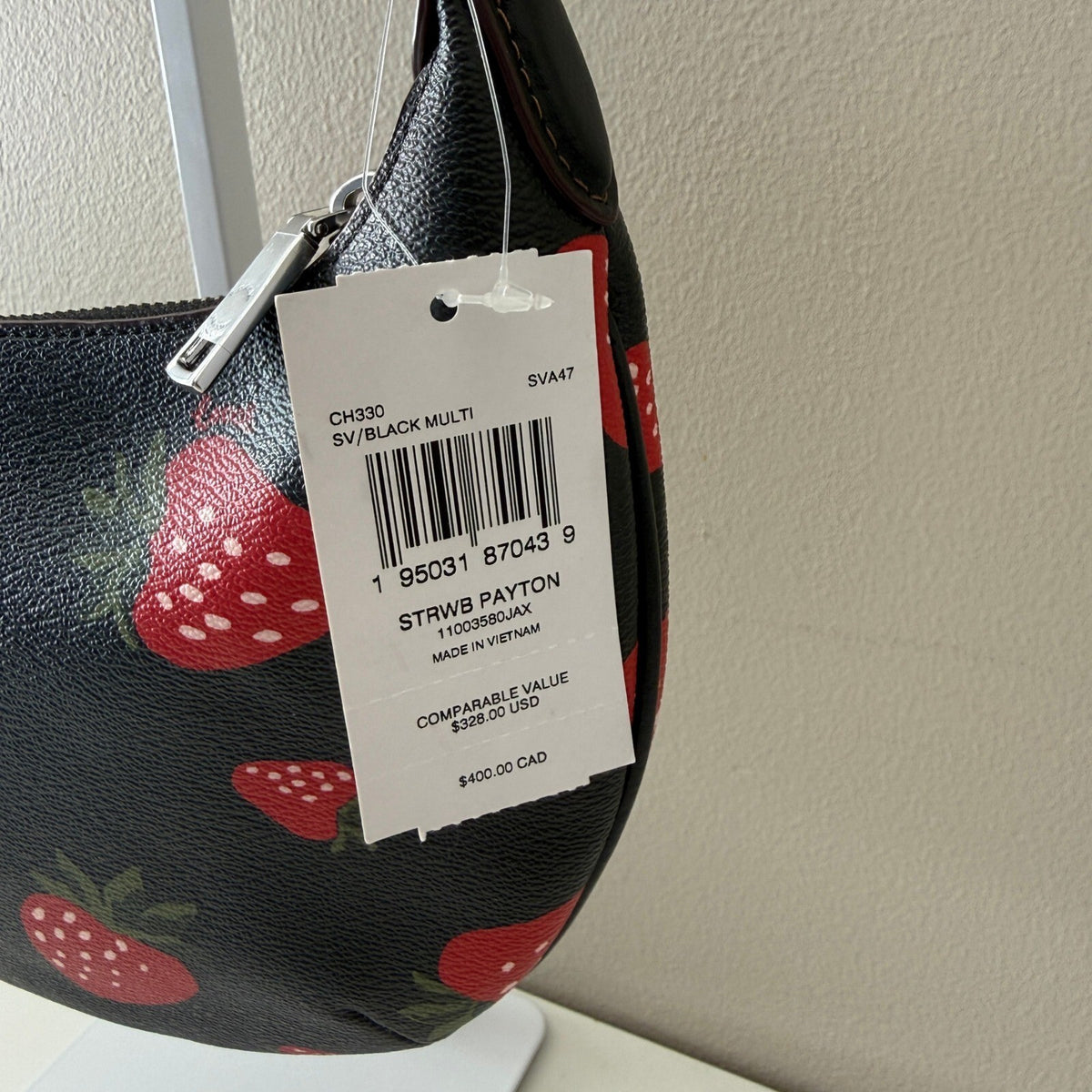 Coach Payton Hobo Black Multi Coated Canvas Strawberry Bag CH330