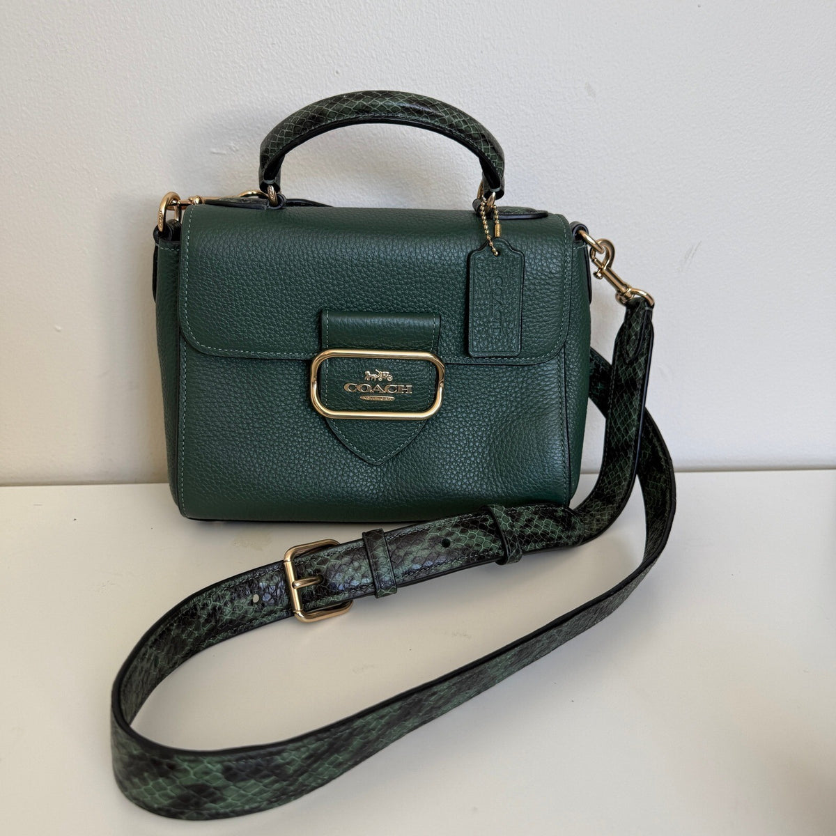 Coach Morgan Top Handle Satchel Dark Green Leather CE568