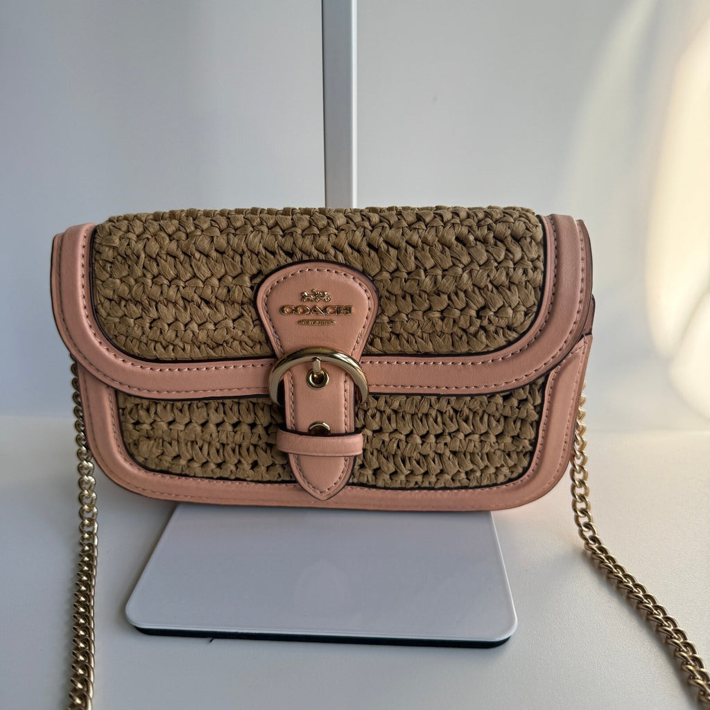 Coach Kleo Crossbody Natural Faded Blush Straw Leather C9925 Bag