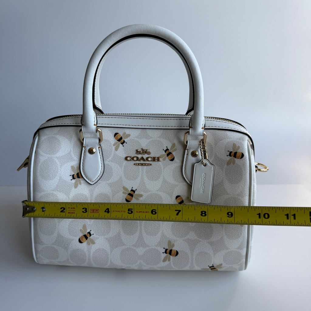 Coach Rowan Satchel Chalk Glacier White Signature Canvas CH516 Bee Print Bag