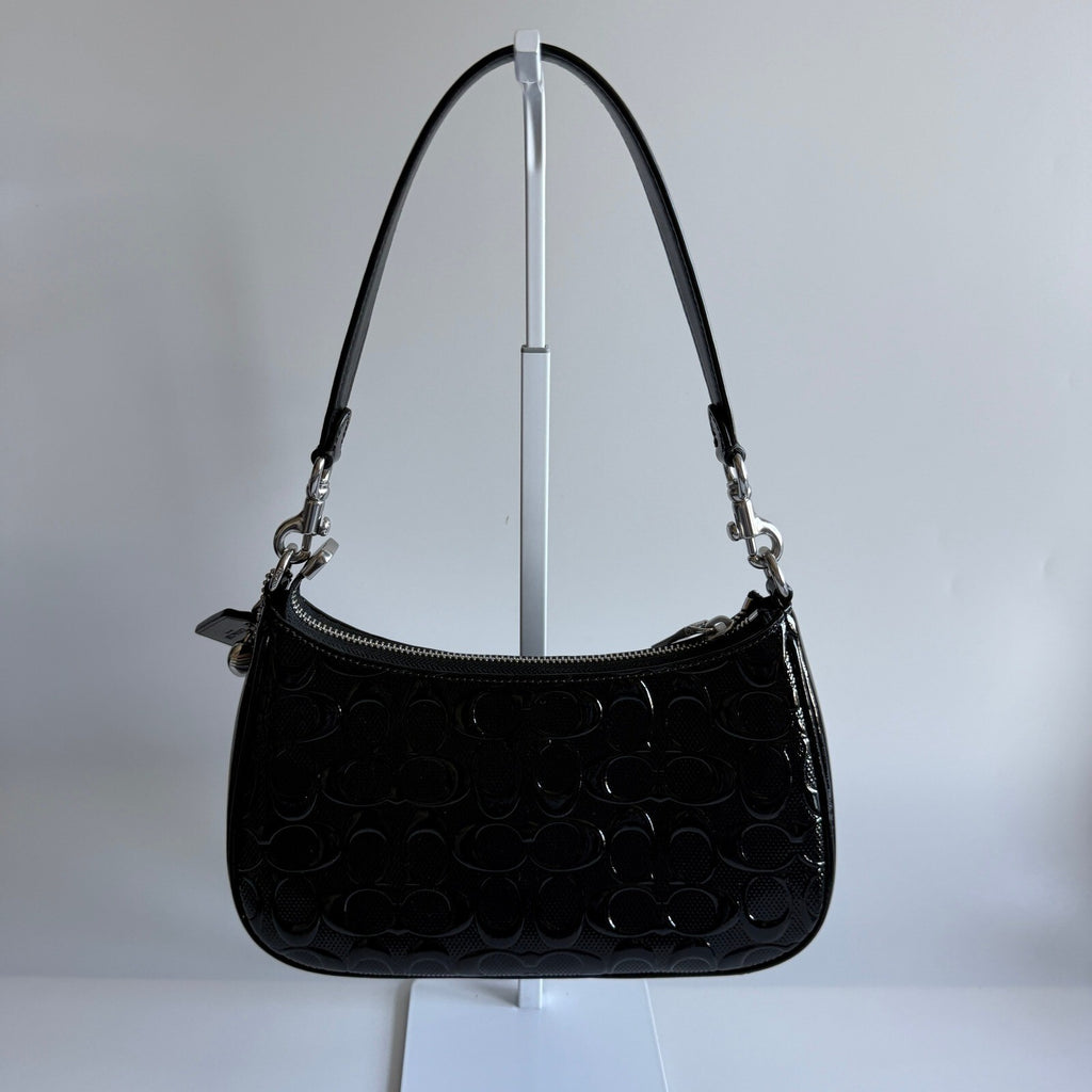 Coach Teri Black Signature Embossed Patent Leather Shoulder Bag CDY98