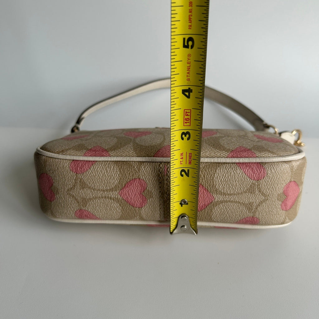 Coach Nolita 19 Pink Heart Khaki Signature Canvas Mini Shoulder Bag CQ144