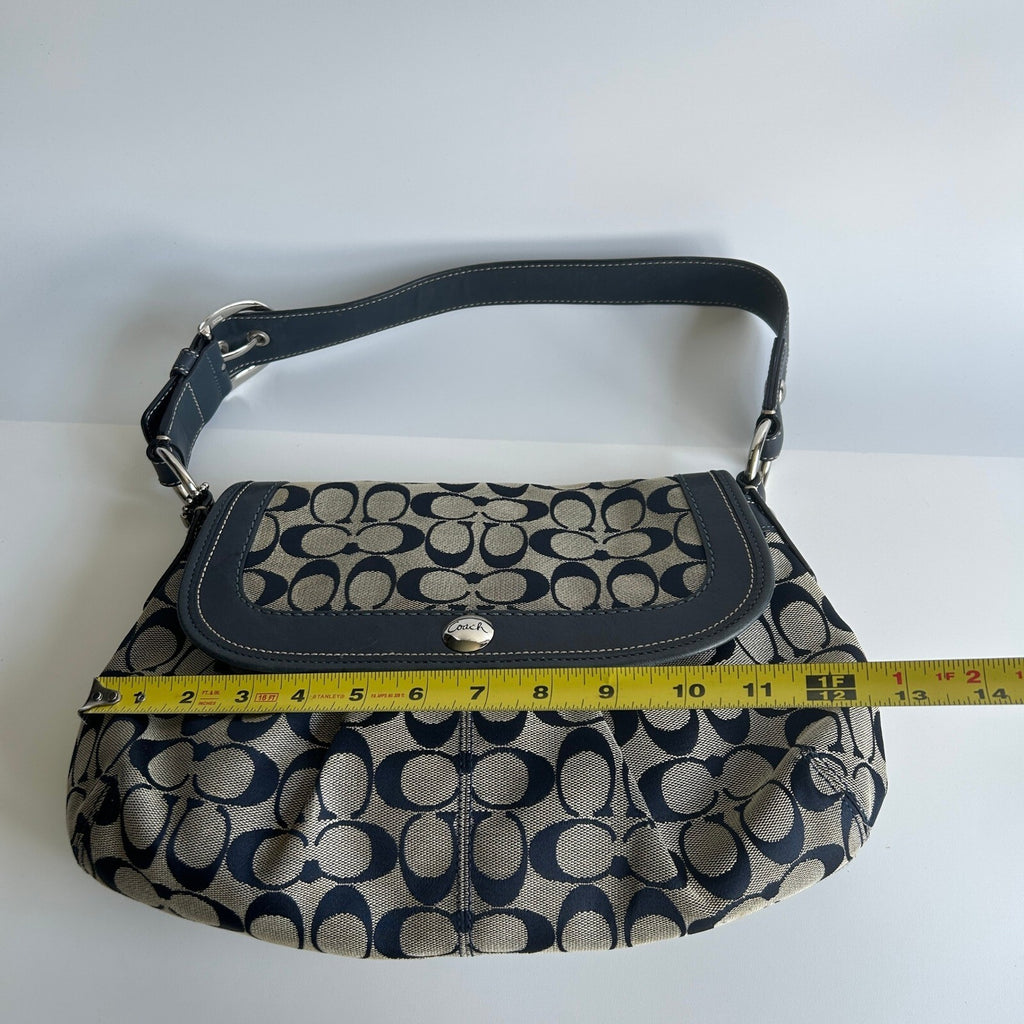 Coach Soho Pleated Flap Navy Gray Canvas Hobo Bag F13739