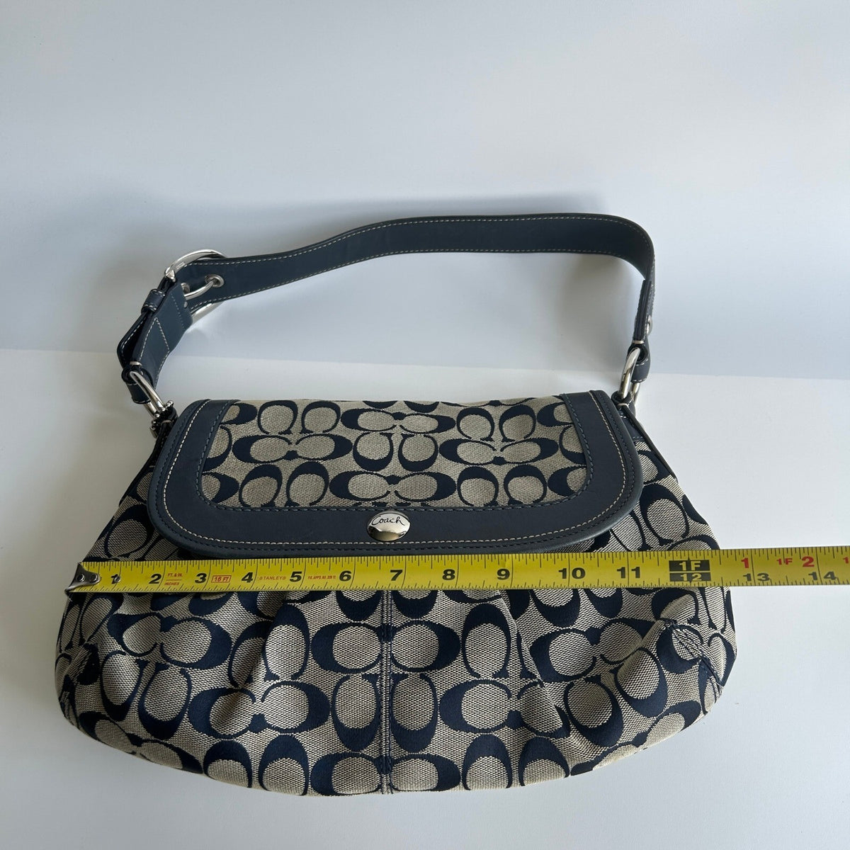 Coach Soho Pleated Flap Navy Gray Canvas Hobo Bag F13739