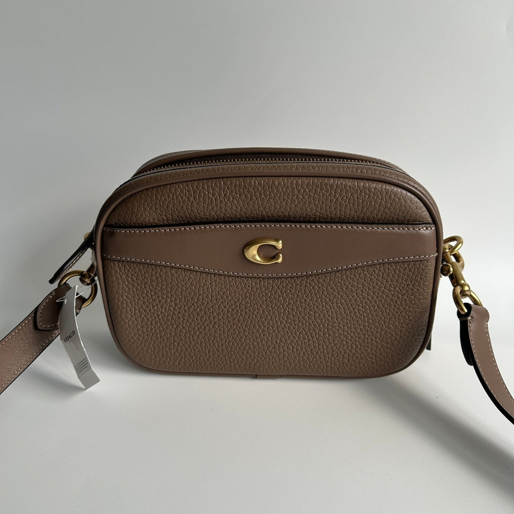 Coach Camera Bag Dark Stone Soft Pebble Leather Crossbody CC386