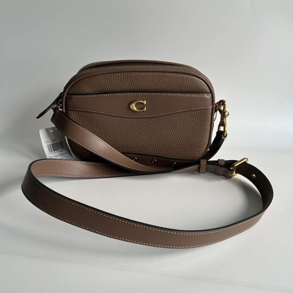 Coach Camera Bag Dark Stone Soft Pebble Leather Crossbody CC386