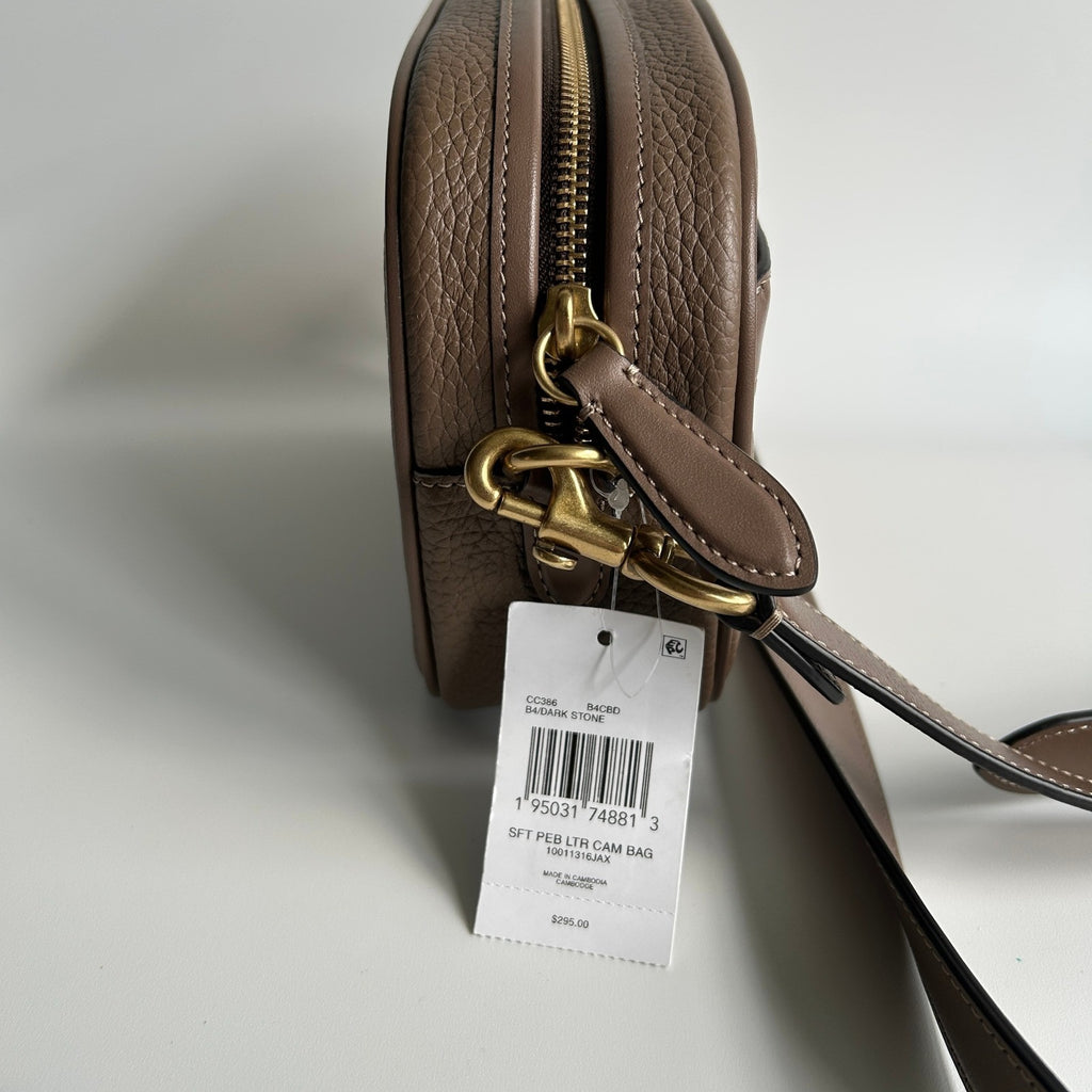 Coach Camera Bag Dark Stone Soft Pebble Leather Crossbody CC386