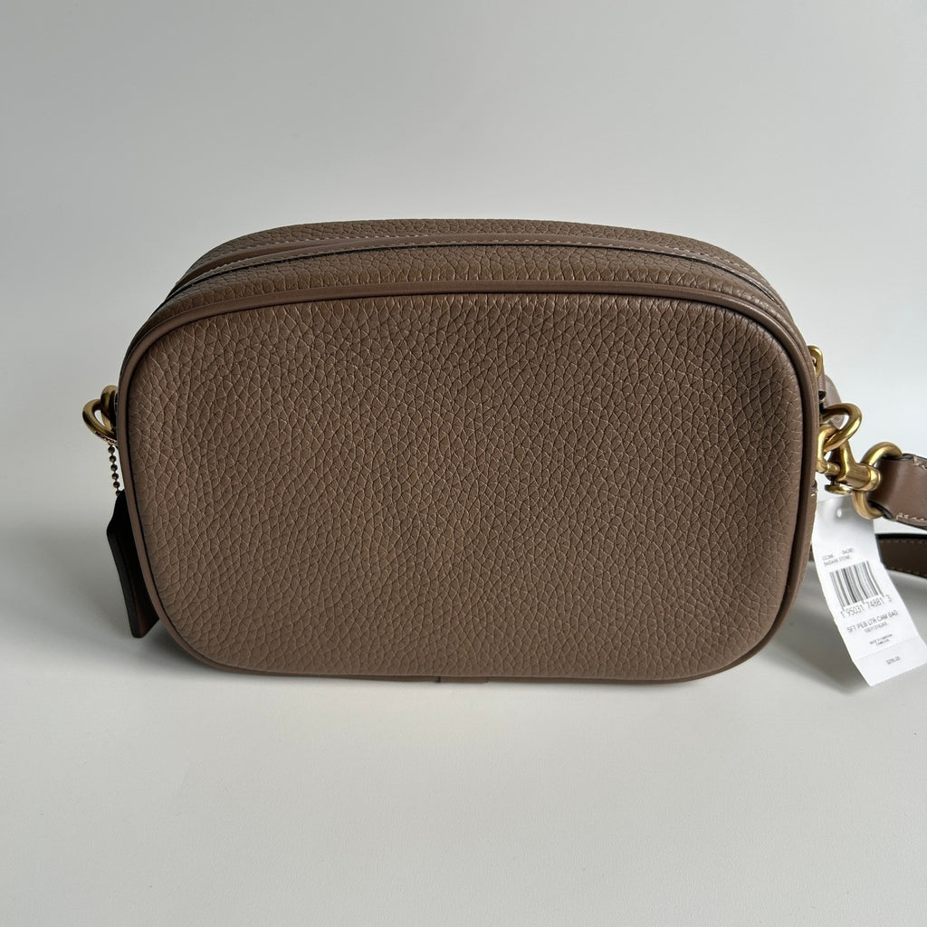 Coach Camera Bag Dark Stone Soft Pebble Leather Crossbody CC386