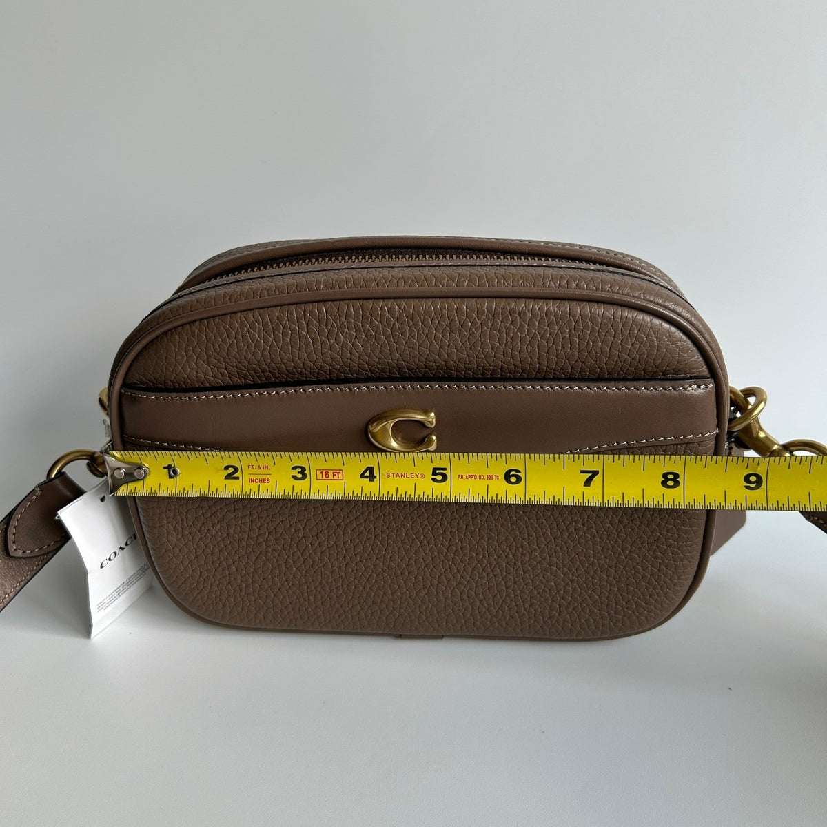 Coach Camera Bag Dark Stone Soft Pebble Leather Crossbody CC386