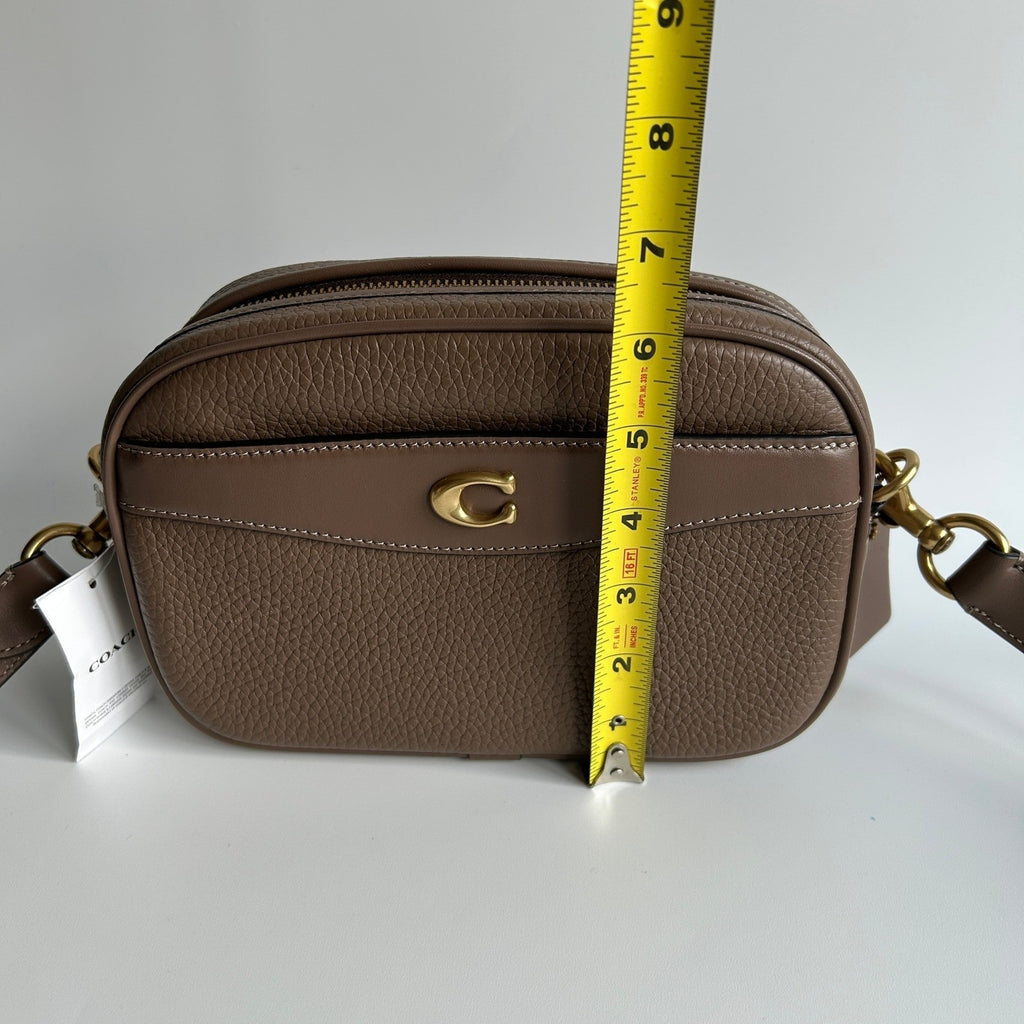 Coach Camera Bag Dark Stone Soft Pebble Leather Crossbody CC386