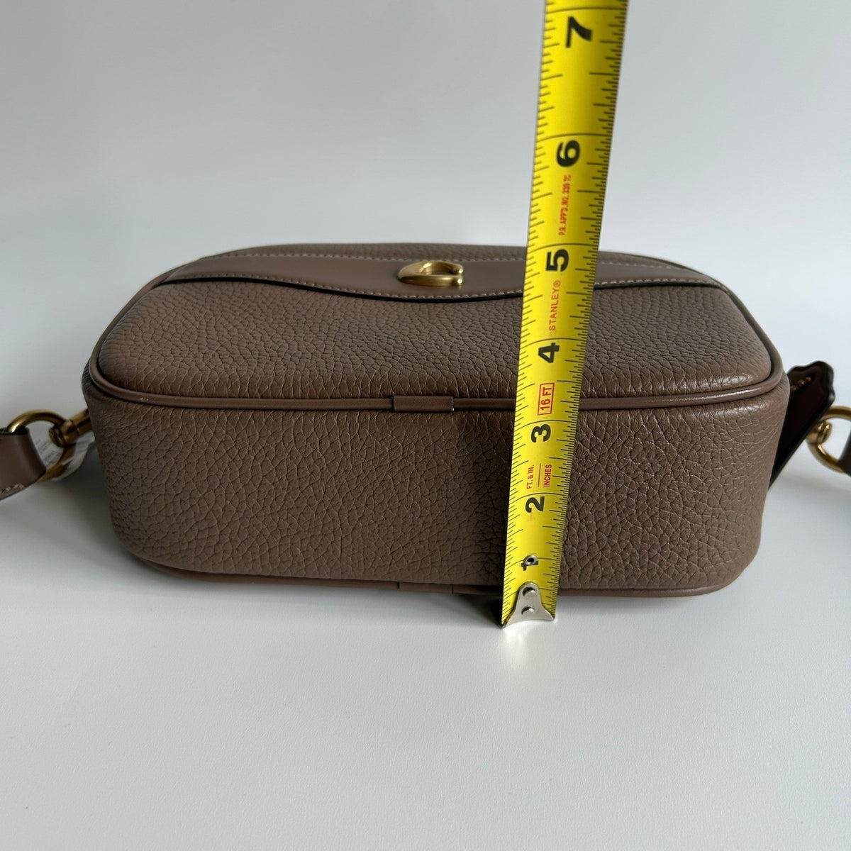 Coach Camera Bag Dark Stone Soft Pebble Leather Crossbody CC386
