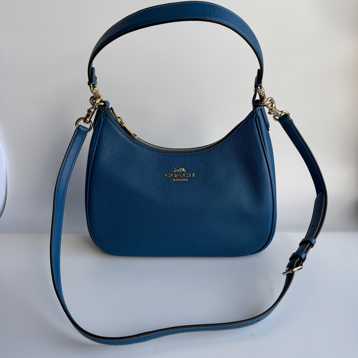 Coach Teri Hobo Racer Blue Refined Pebble Leather Shoulder Bag CV935