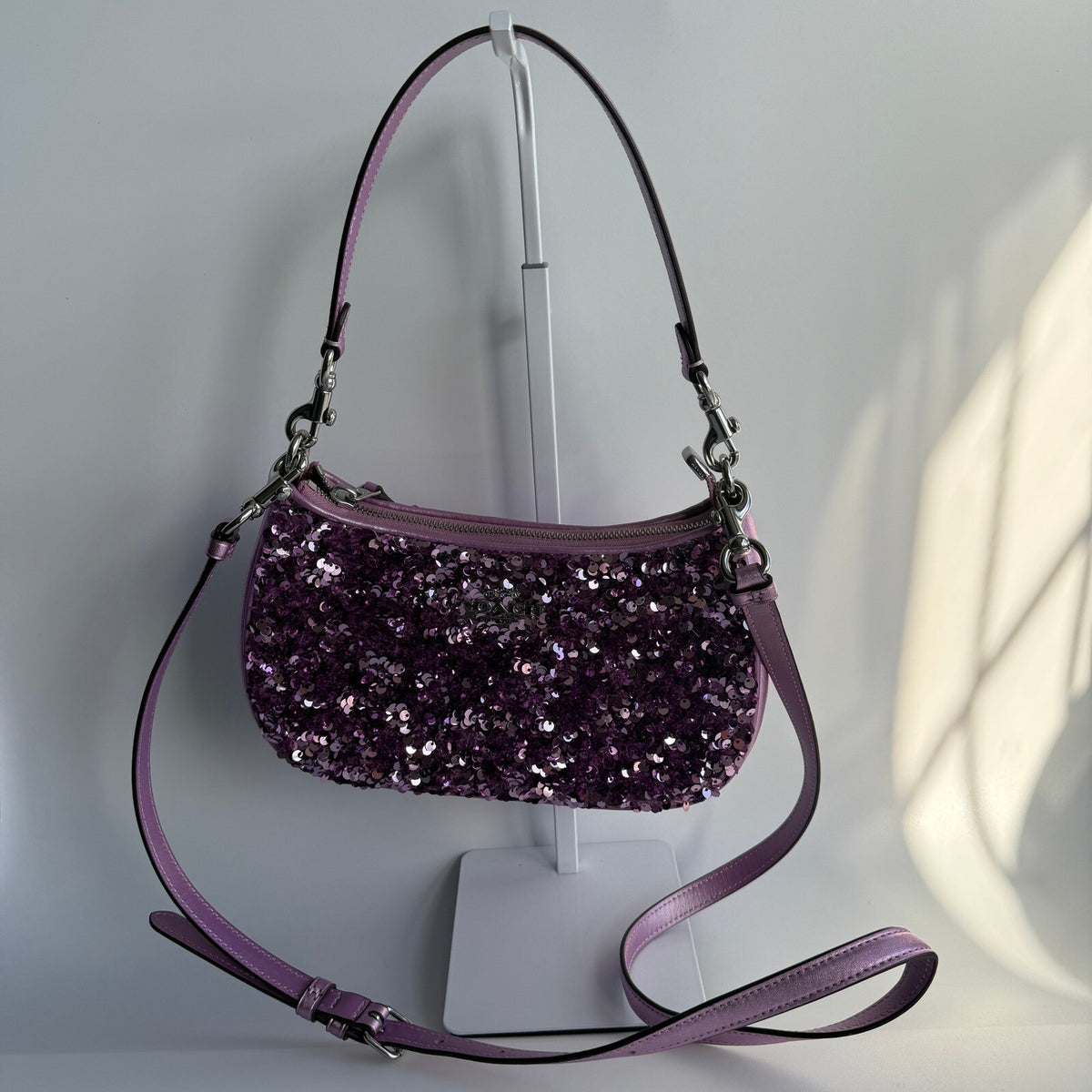 Coach Teri Shoulder Bag Lilac Purple Sequins CQ556 Crossbody Evening Purse