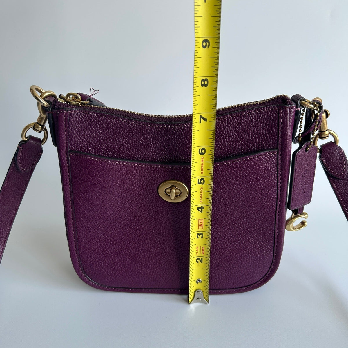 Coach Chaise Crossbody 19 Plum Pebble Leather Bag CC390