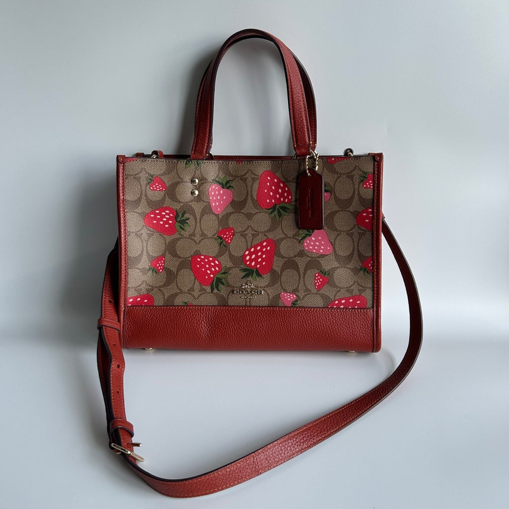 Coach Dempsey Carryall Signature Canvas Wild Strawberry Print Red Bag CH325