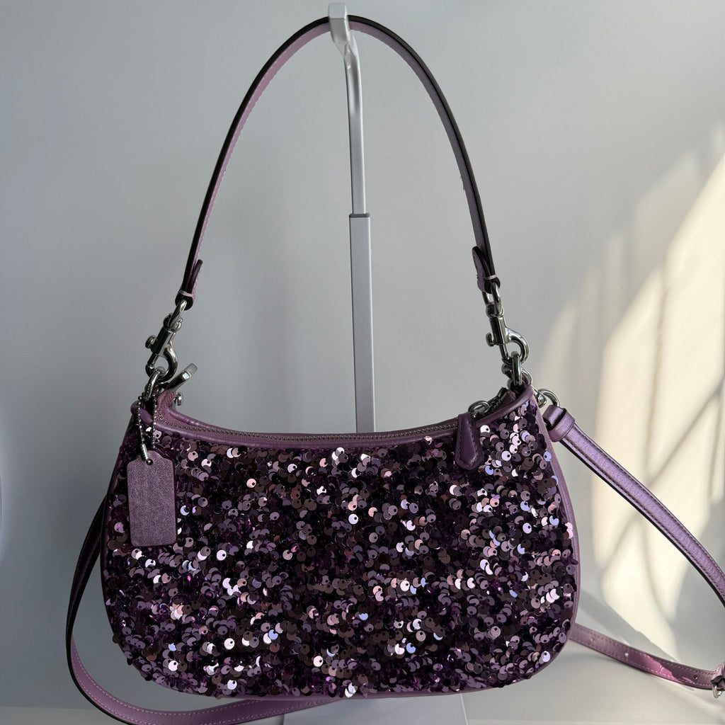 Coach Teri Shoulder Bag Lilac Purple Sequins CQ556 Crossbody Evening Purse