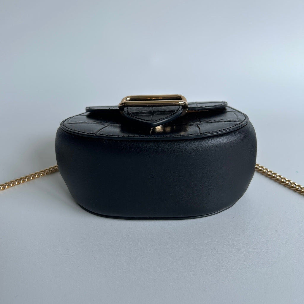Coach Morgan Mini Wallet Card Case on a Chain Black Croc Embossed Leather CN379