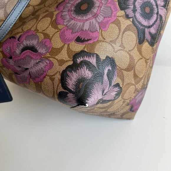 Coach City Tote Signature Canvas Purple Floral Kaffe Fassett Print 5697