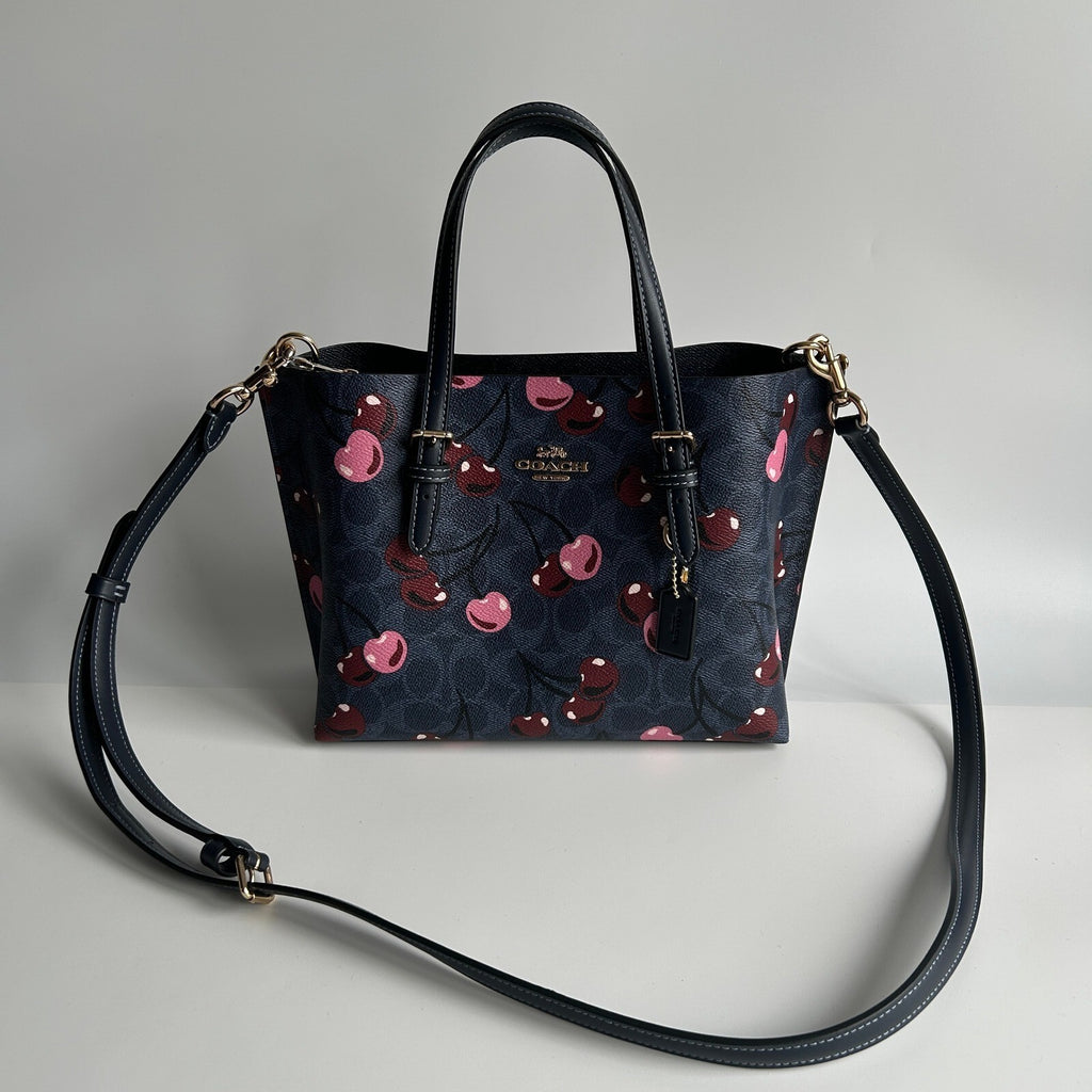 Coach Mollie Tote 25 Denim Blue Signature Canvas Cherry Print CZ772 Bag