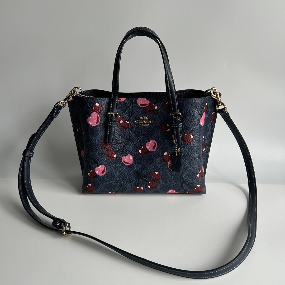 Coach Mollie Tote 25 Denim Blue Signature Canvas Cherry Print CZ772 Bag