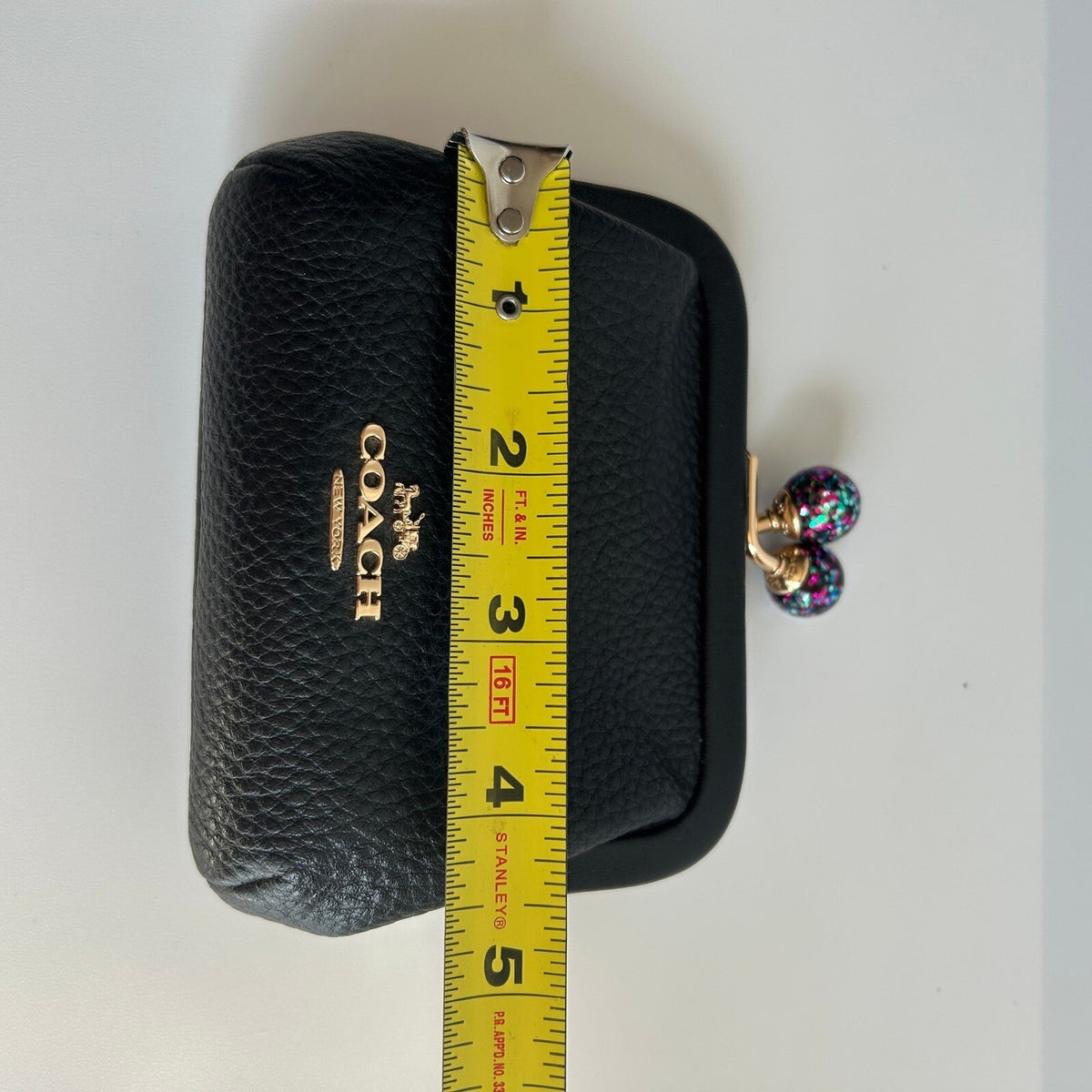 Coach Nora Kisslock Card Case Black Leather Glitter Wallet C2132