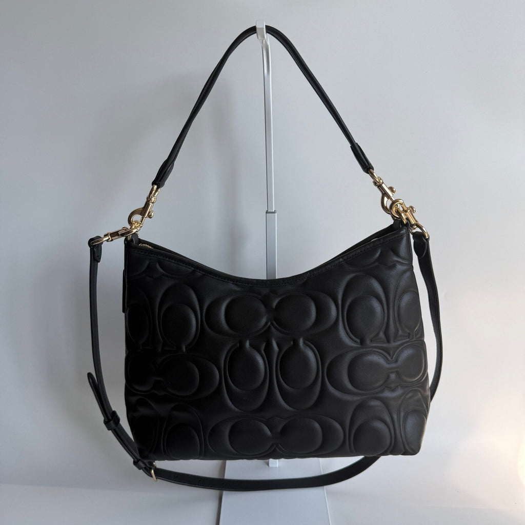 Coach Laurel Shoulder Bag Black Signature Embossed Leather CZ178