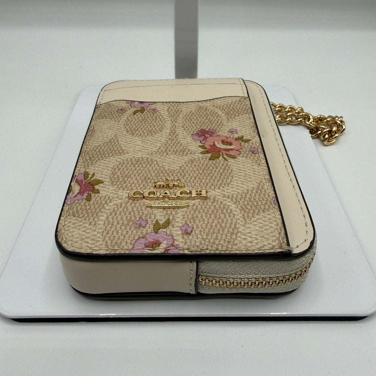 Coach Zip Card Case Signature Canvas Floral Leather Wallet CR971