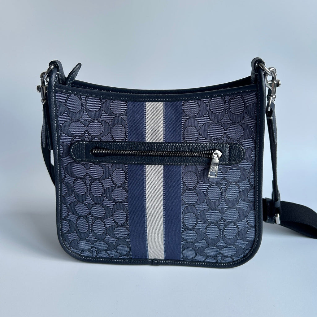 Coach Dempsey File Bag Blue Signature Jacquard Crossbody C4135
