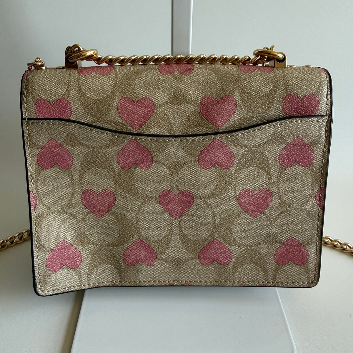Coach Mini Klare Pink Heart Signature Canvas Leather Crossbody Bag CO950