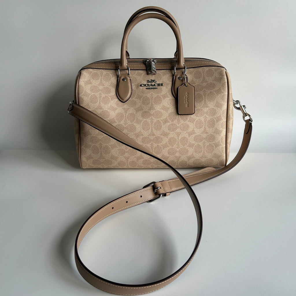 Coach Large Rowan Satchel Sand Taupe Signature Canvas Bag CV959
