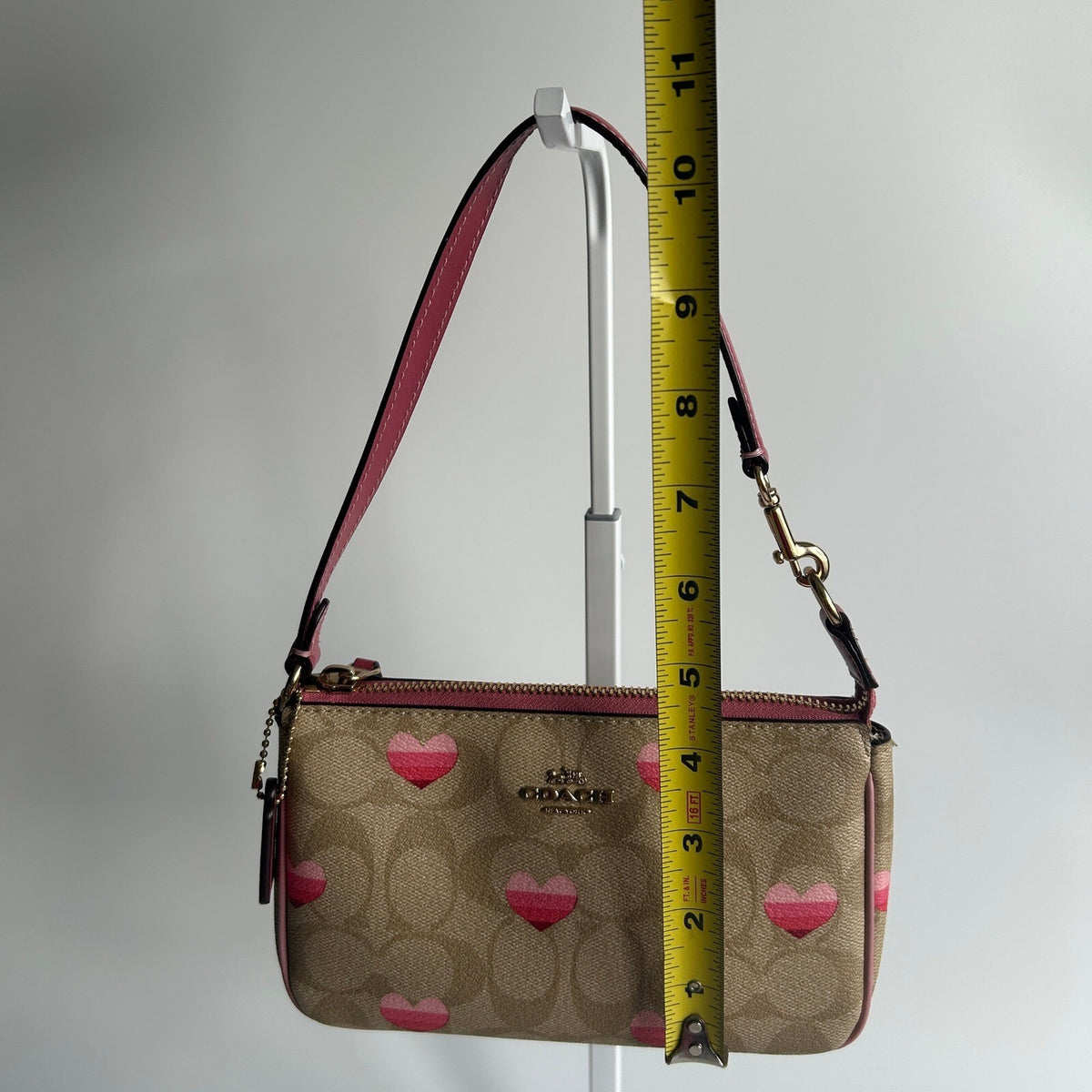 Coach Nolita 19 Khaki Stripe Heart Canvas Shoulder Bag CA796