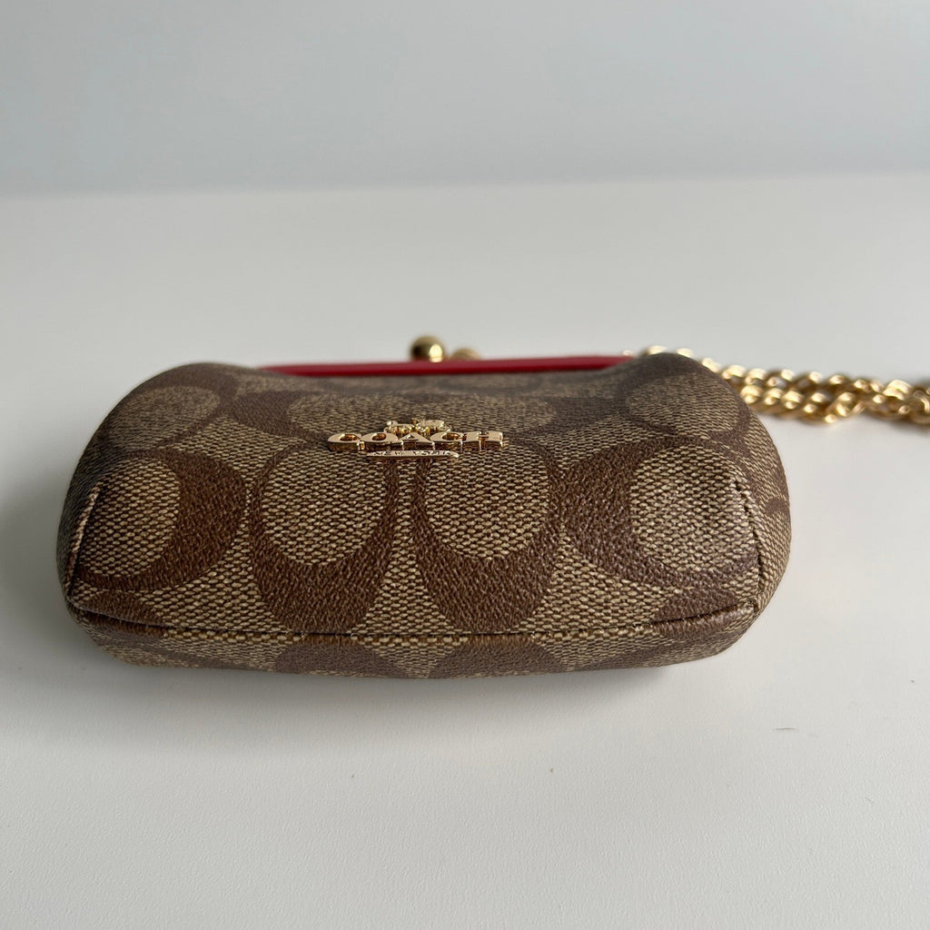 Coach Nora Kisslock Card Case Red Signature Canvas Crossbody Wallet CH520