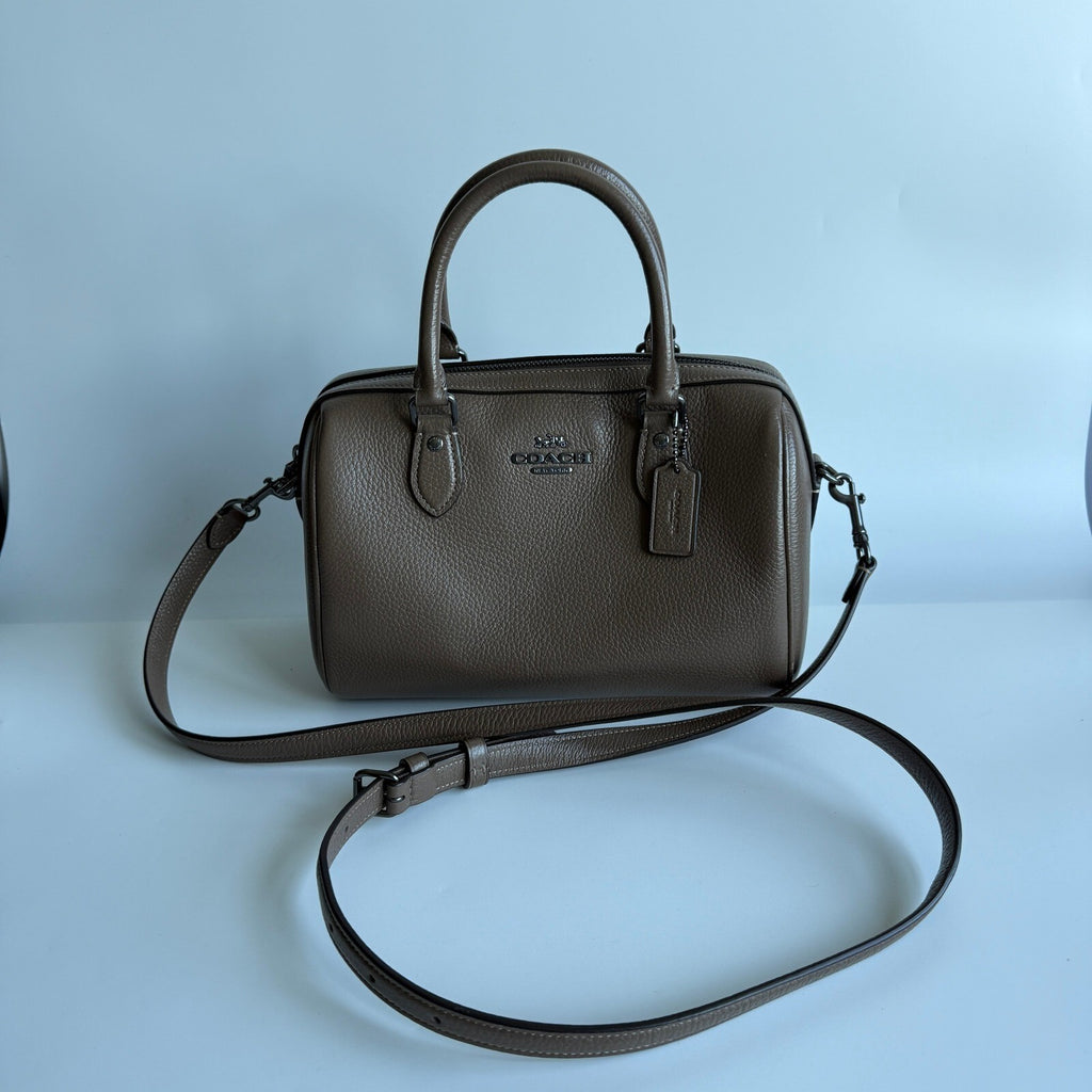 Coach Rowan Satchel Dark Stone Pebbled Leather Bag CV960