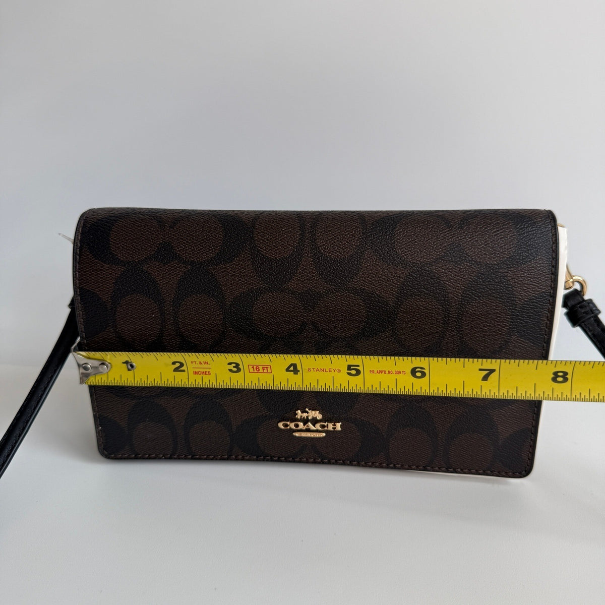 Coach Anna Foldover Crossbody Clutch Brown Black Signature Coated Canvas 3036