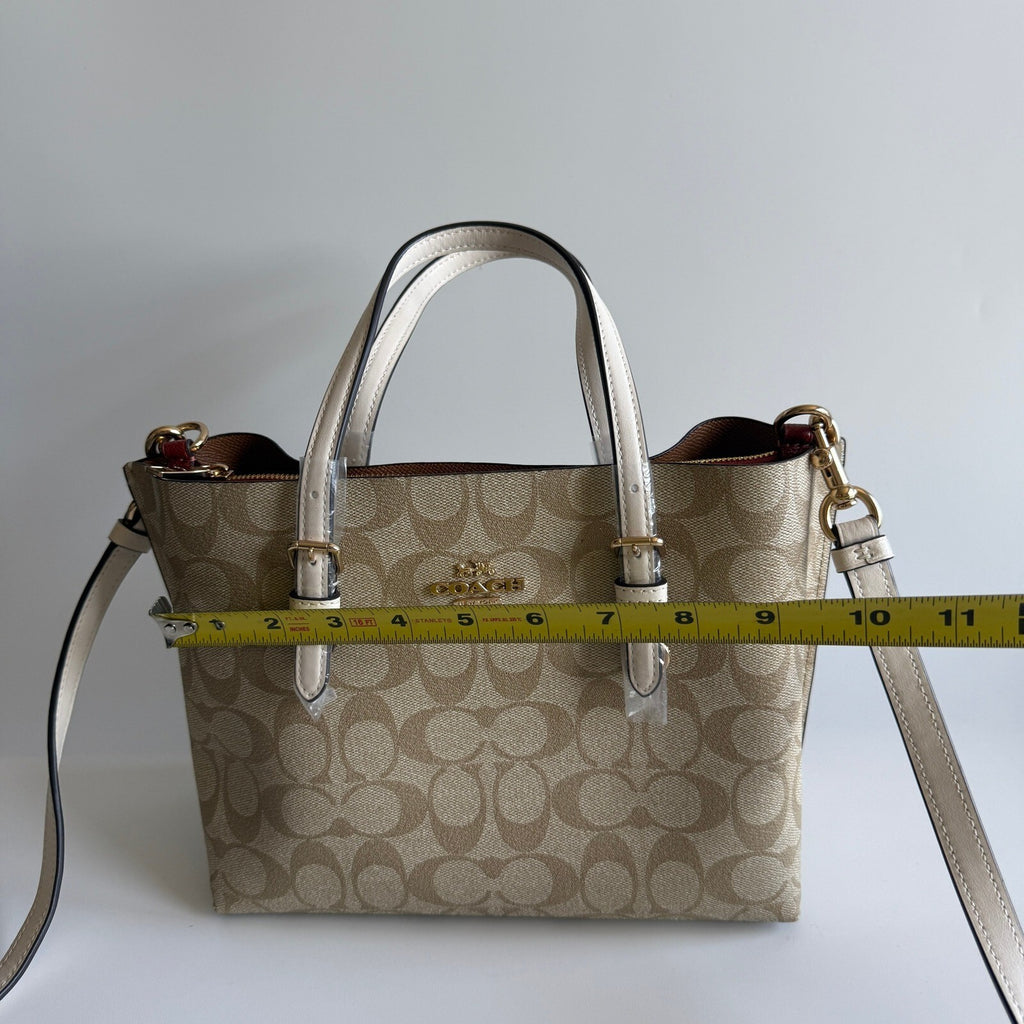 Coach Mollie Tote 25 Khaki Chalk Signature Canvas Leather Bag C4250