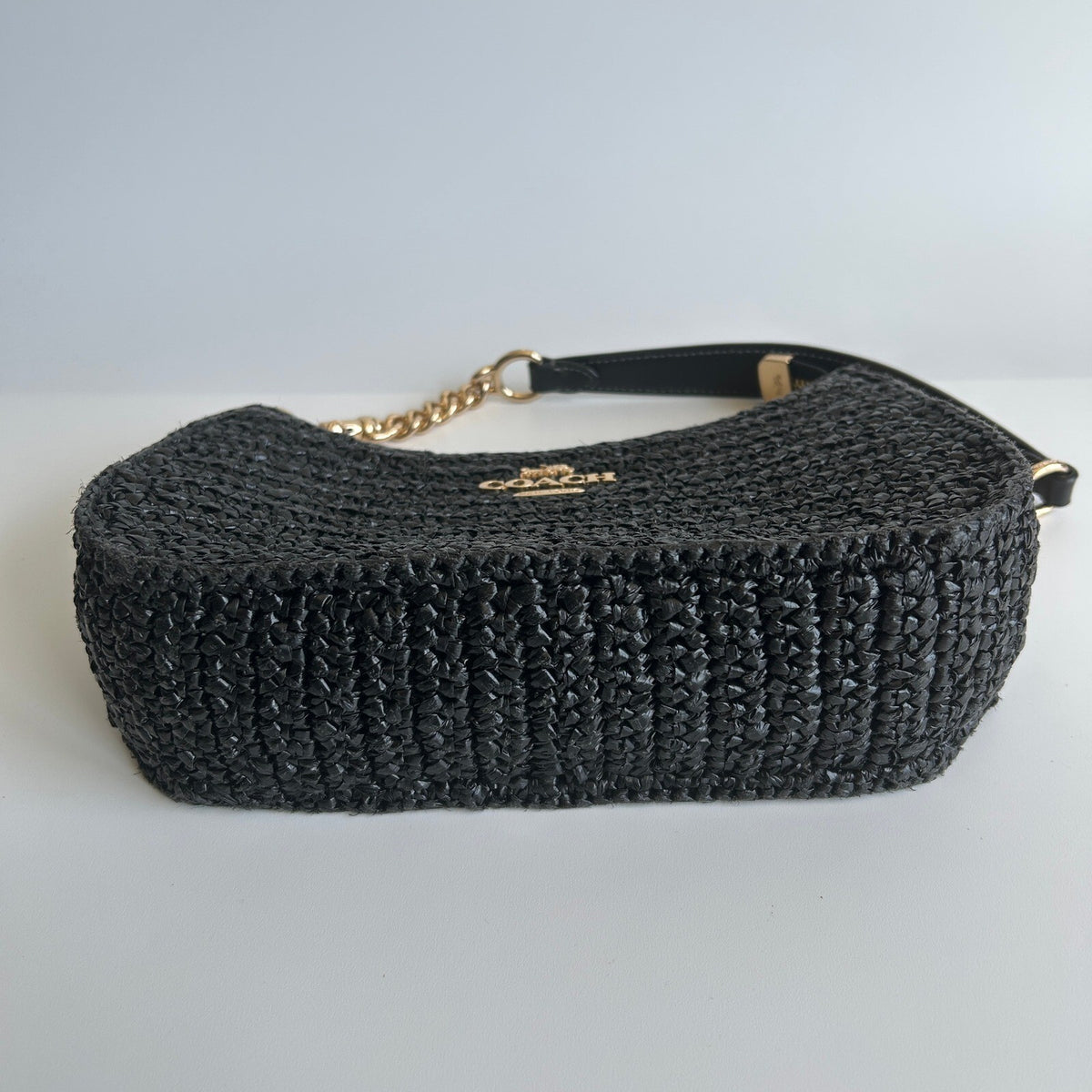 Coach Teri Shoulder Bag Black Woven Straw Crossbody Handbag CB117