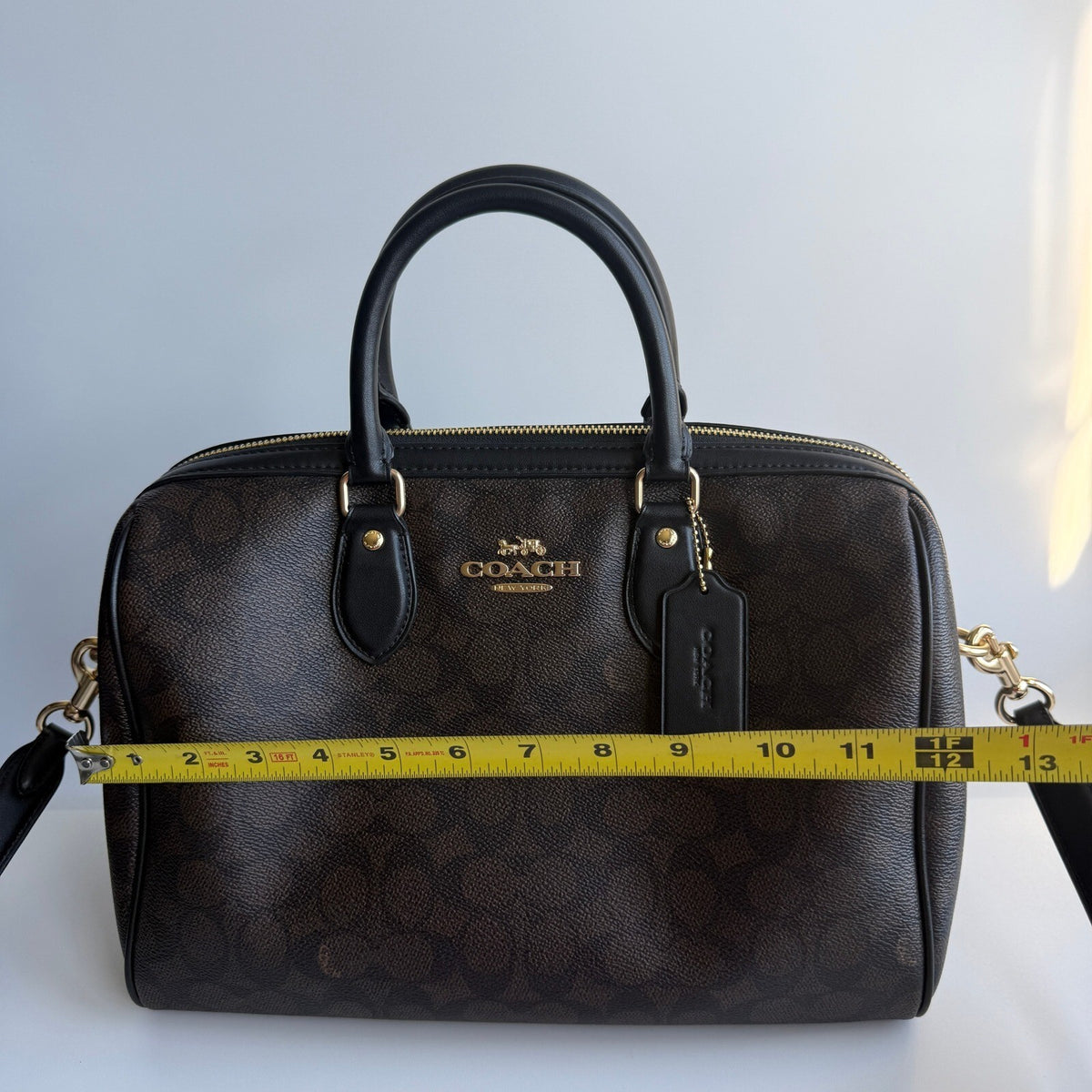 Coach Large Rowan Satchel Walnut Black Signature Canvas CV959