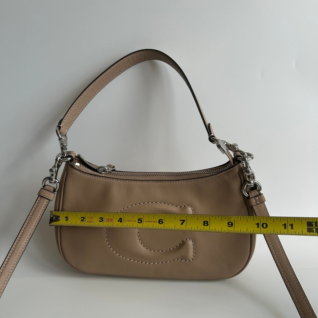 Coach Teri Shoulder Bag Taupe Beige Leather CR099 Debossed C Crossbody