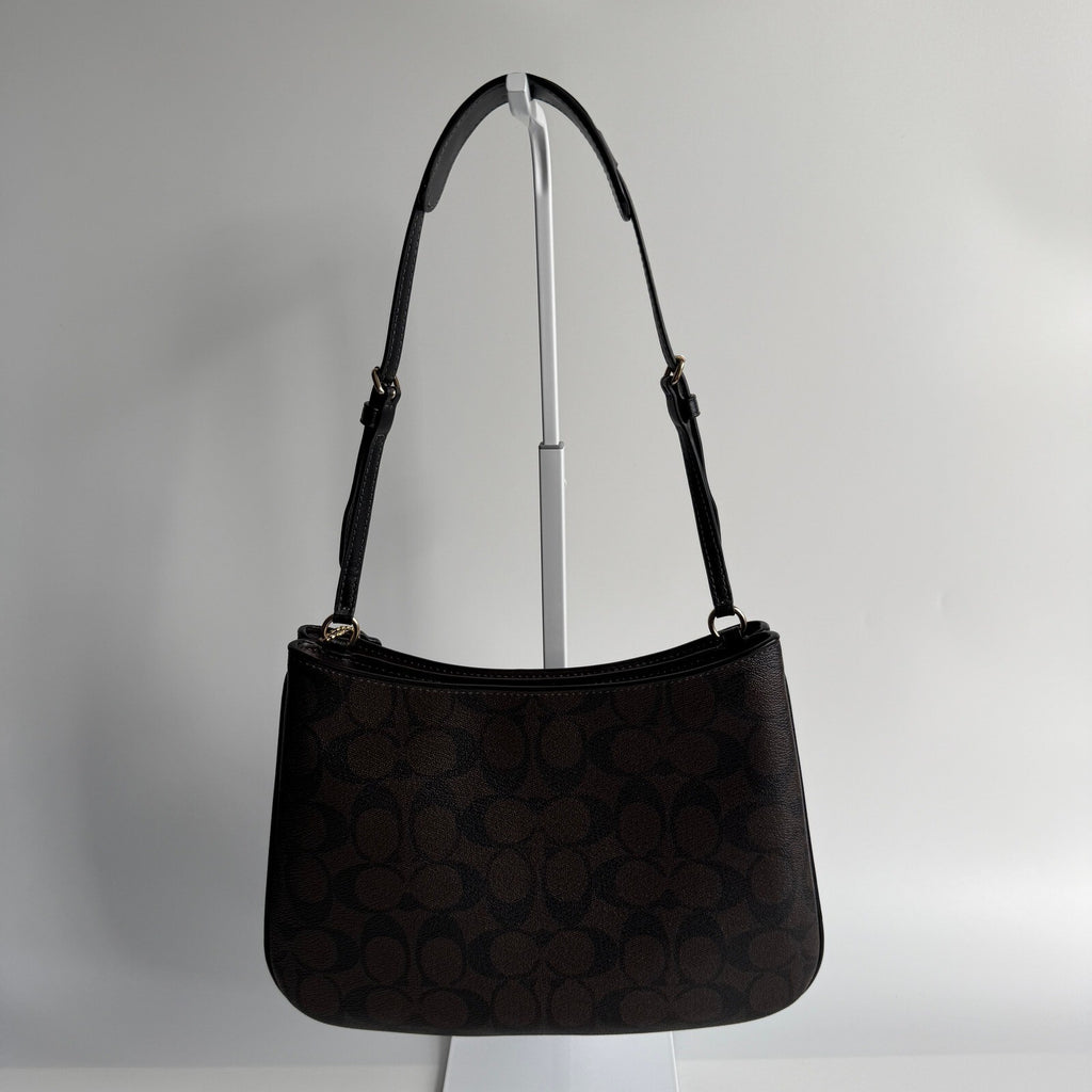 Coach Penelope Shoulder Bag Brown Black Signature Canvas CO953