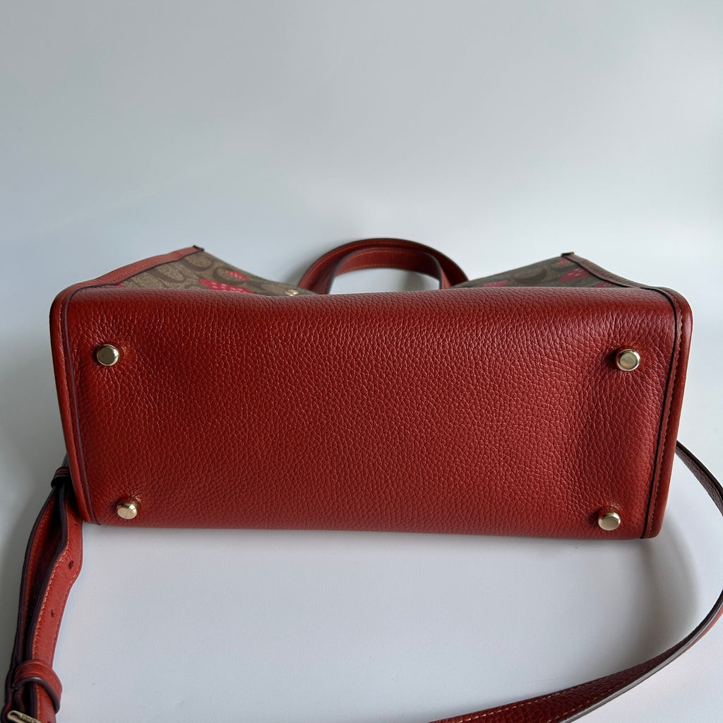 Coach Dempsey Carryall Signature Canvas Wild Strawberry Print Red Bag CH325