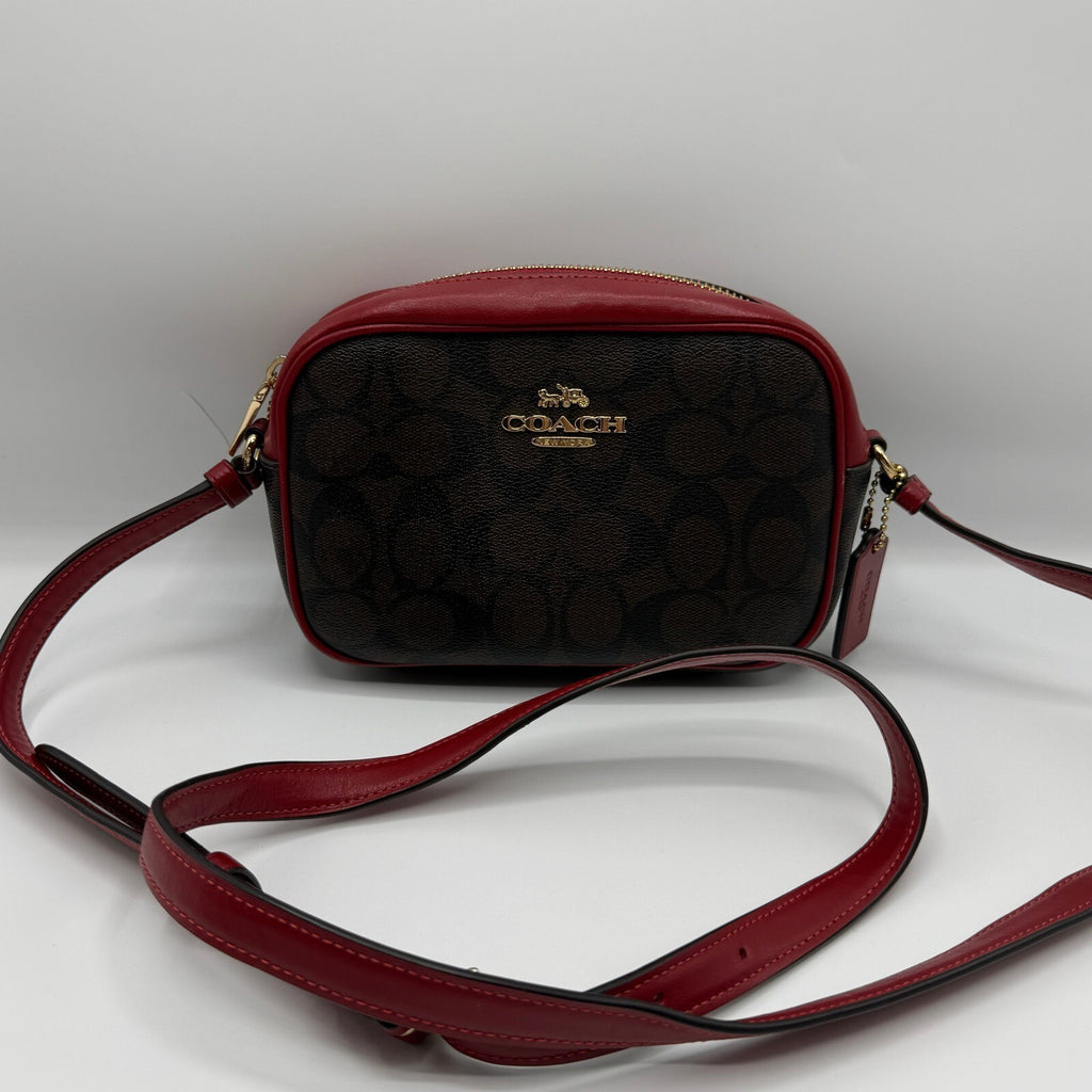 Coach Mini Jamie Camera Bag Brown Red Signature Canvas Crossbody C9926