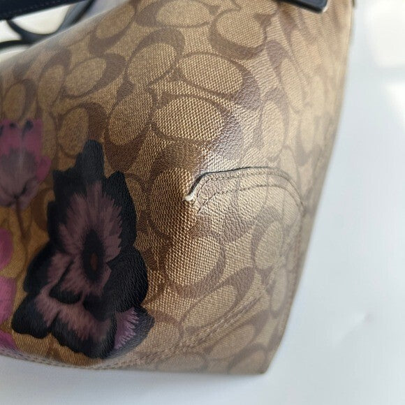Coach City Tote Signature Canvas Purple Floral Kaffe Fassett Print 5697