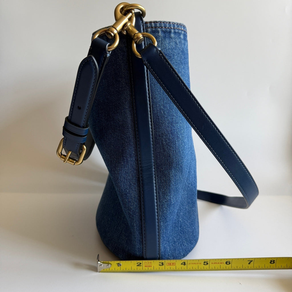 Coach Willow Bucket Bag Navy Blue Denim Leather Shoulder Crossbody CAT44
