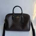 Coach Large Rowan Satchel Walnut Black Signature Canvas CV959