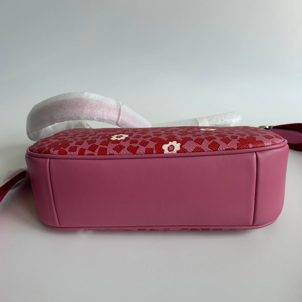Coach Teri Shoulder Bag Silver Pink Multi Floral Canvas Leather CB152