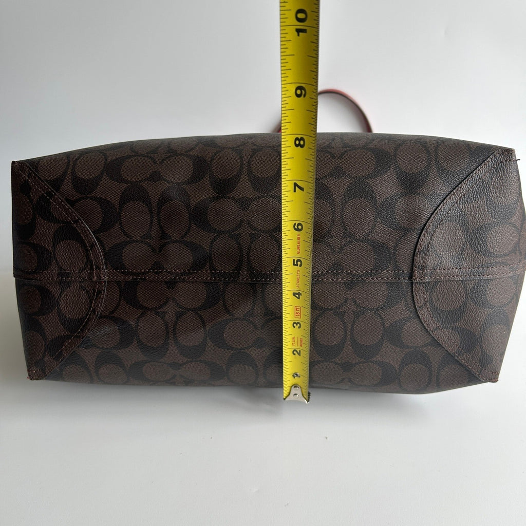 Coach City Tote Brown Red Signature Coated Canvas Bag 5696